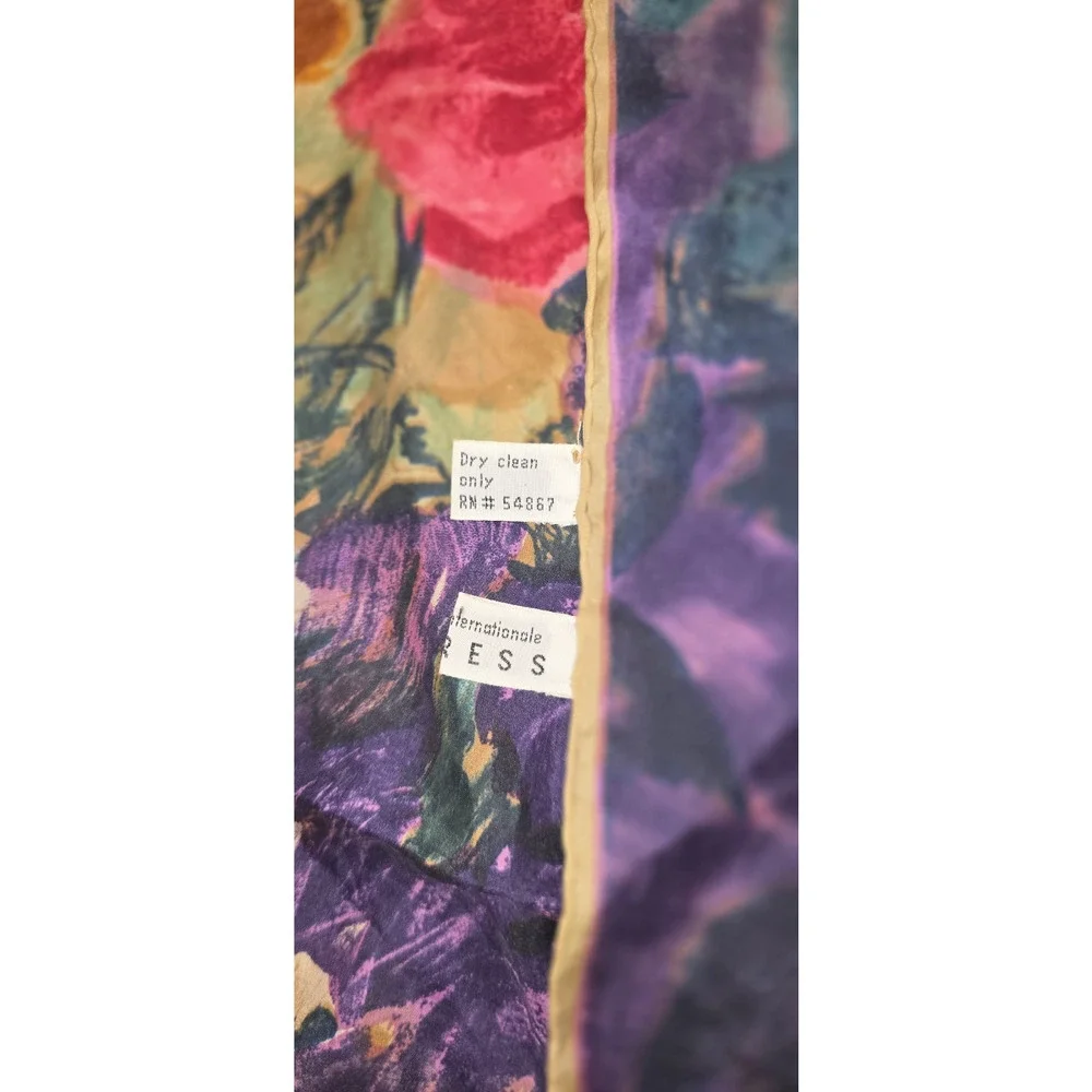 VTG Multicolor Silk Floral Scarf Hand-Rolled Compagnie International Express